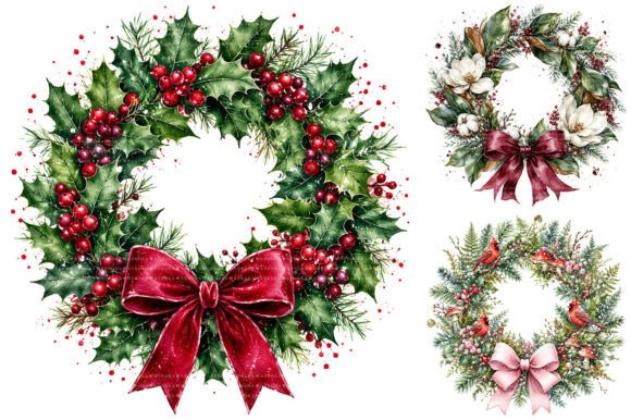 Download Watercolor Christmas Wreath Clipart - Clipart Collection