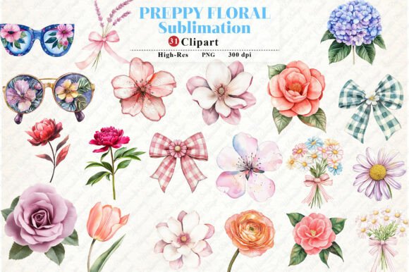 Download Watercolor Preppy Floral Clipart - Clipart Collection
