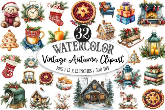 Download Watercolor Cozy Christmas Clipart Bundle - Clipart Collection