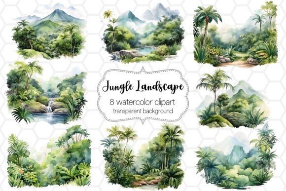 Download Watercolor Jungle Landscape Cliparts PNG - Clipart Collection