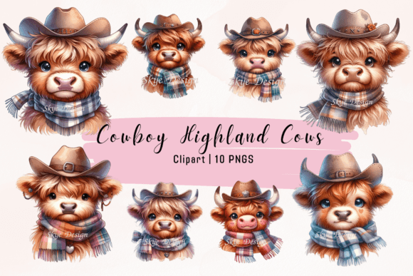 Download Watercolor Cowboy Highland Cows Clipart - Clipart Collection