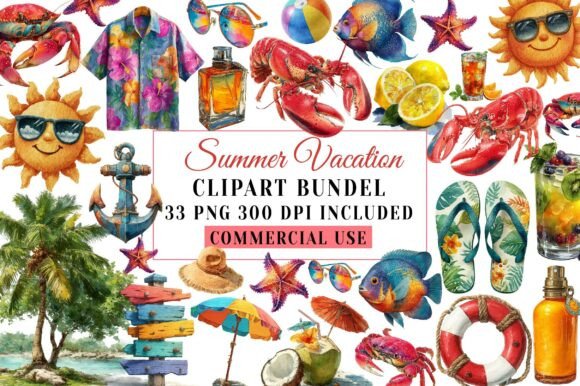 Download Whimsical Summer Vacation Clipart Bundle - Clipart Collection