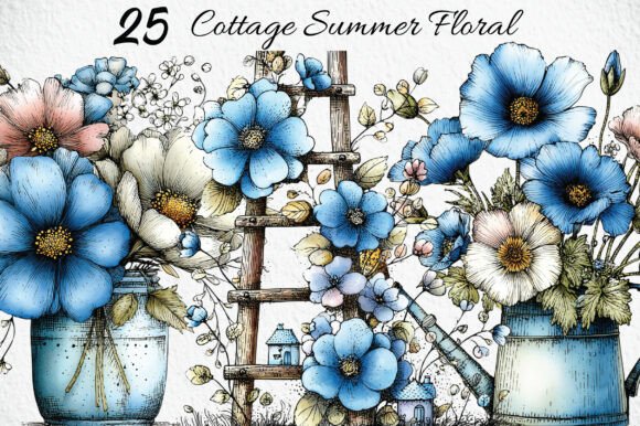 Download Whimsical Cottage Summer Floral Clipart - Clipart Collection