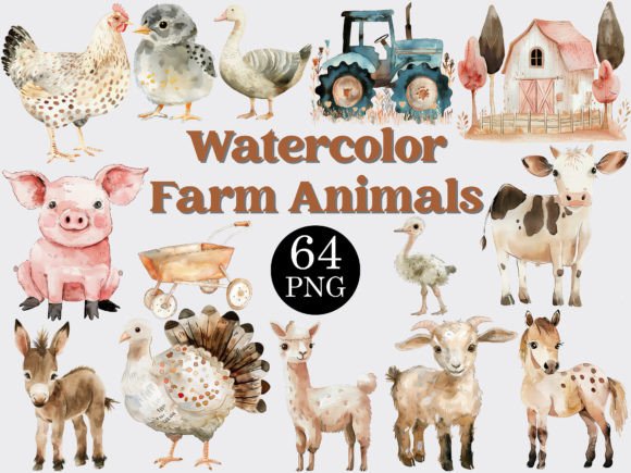 Download Watercolor Farm Animals Clipart Bundle - Clipart Collection