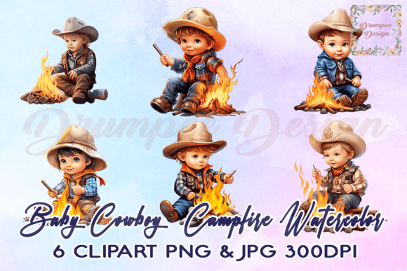 Download Baby Cowboy Campfire Watercolor Clipart - Clipart Collection