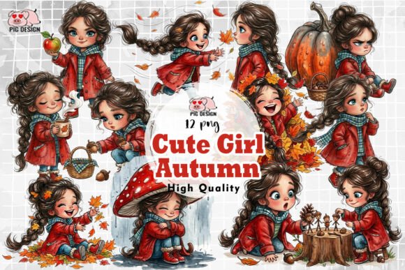 Download Cute Girl Autumn Clipart PNG - Clipart Collection