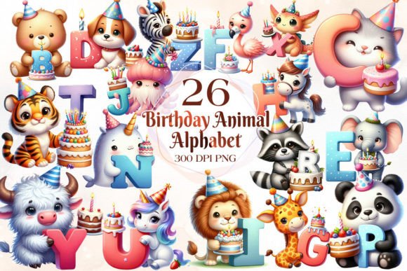 Download Birthday Animal Alphabet Clipart Bundle - Clipart Collection
