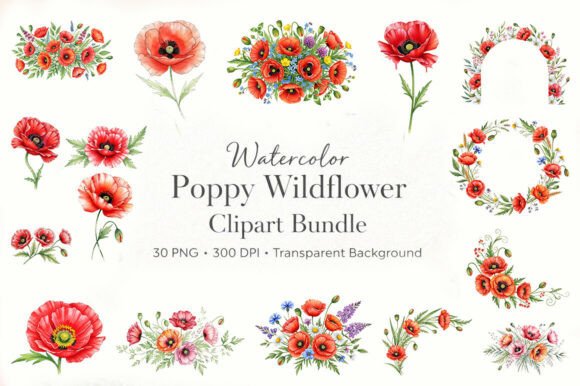 Download “30 Watercolor Poppy Wildflower Clipart - Clipart Collection