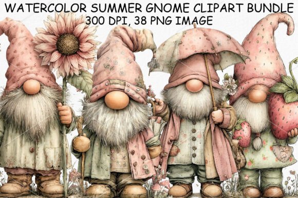 Download Watercolor Summer Gnome Clipart Bundle - Clipart Collection