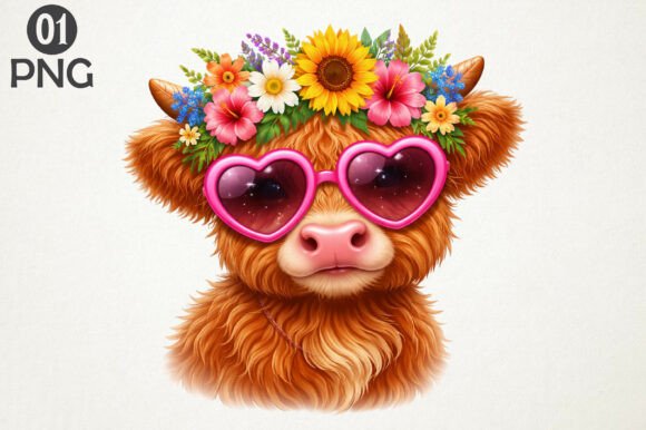 Download Highland Cow PNG Floral Summer Clipart - Clipart Collection