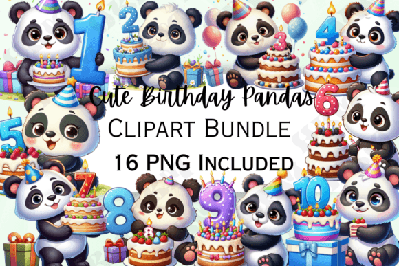 Download Cute Birthday Pandas Clipart - Clipart Collection