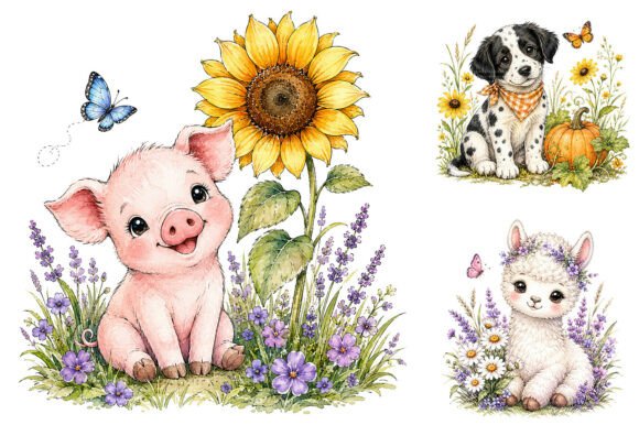 Download Watercolor Farm Animal Clipart Bundle - Clipart Collection