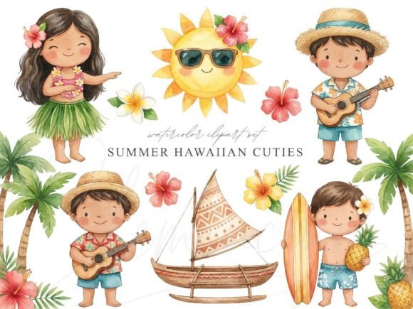 Download Cute Hawaiian Kids Clipart Set - Clipart Collection