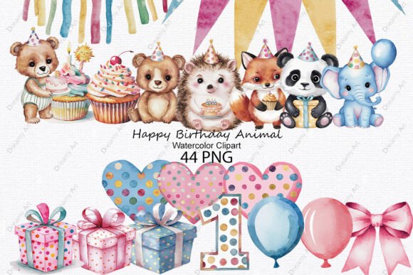Download Happy Birthday Animal Watercolor Clipart - Clipart Collection