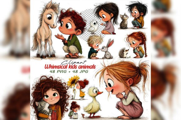 Download Whimsical Cute Kids Clipart Set - Clipart Collection