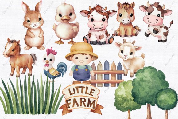 Download Cute Little Farm Watercolor Clipart - Clipart Collection