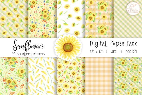 Download Watercolor Sunflowers Digital Paper Pack - Digital paper Collection