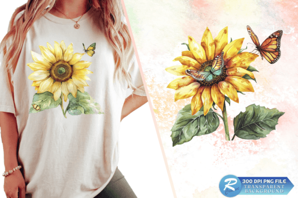 Download Sunflower with Butterfly Clipart Design - Clipart Collection