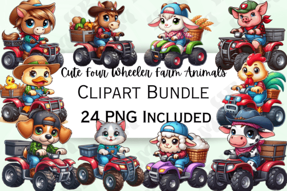 Download Farm Animals on Four Wheelers Clipart - Clipart Collection