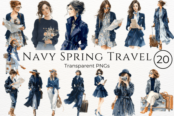 Download Navy Spring Travel Watercolor Clipart - Premium Resources