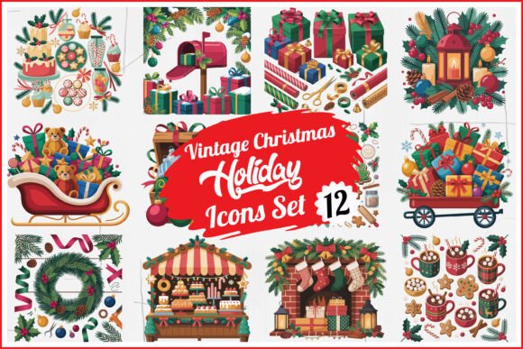 Download Vintage Christmas Holiday Clipart Bundle - Clipart Collection