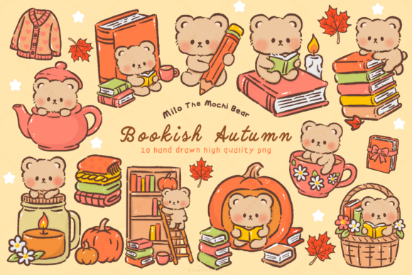 Download Kawaii Bear Bookish Autumn Clipart - Clipart Collection