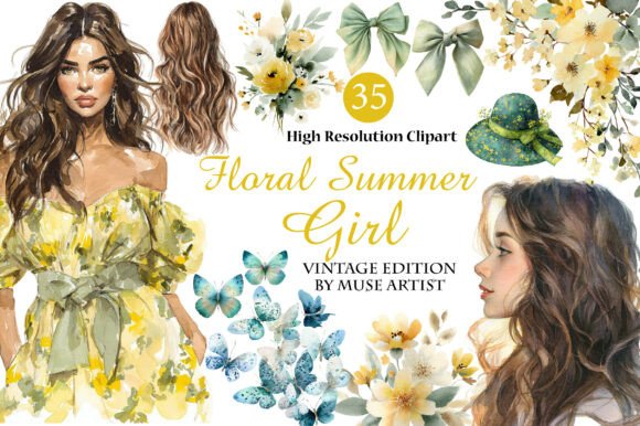 Download Watercolor Floral Summer Girl Clipart - Clipart Collection