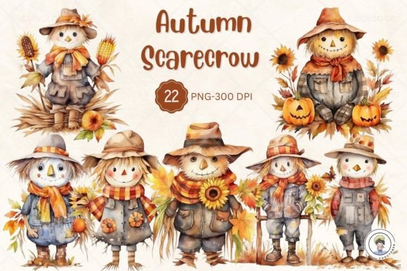Download Watercolor Cute Autumn Scarecrow Clipart - Clipart Collection