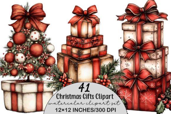 Download Watercolor Christmas Gifts Clipart - Clipart Collection