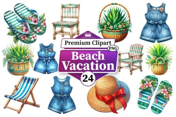 Download Beach Vacation Clipart Bundle PNG - Clipart Collection