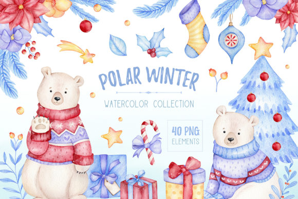 Download Watercolor Polar Bear Christmas Clipart - Clipart Collection