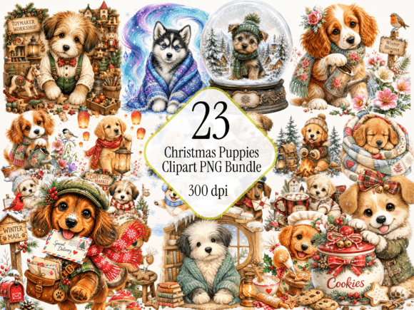 Download Christmas Puppies Clipart PNG Bundle - Clipart Collection