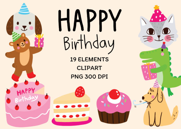 Download Cartoon Cute Birthday Animals Clipart - Clipart Collection