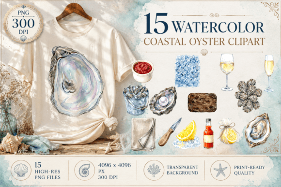 Download Coastal Oyster Watercolor Clipart PNG - Clipart Collection