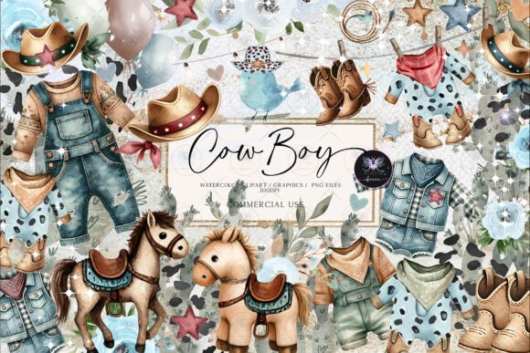Download Western CowBoy Baby Watercolor Clipart - Clipart Collection