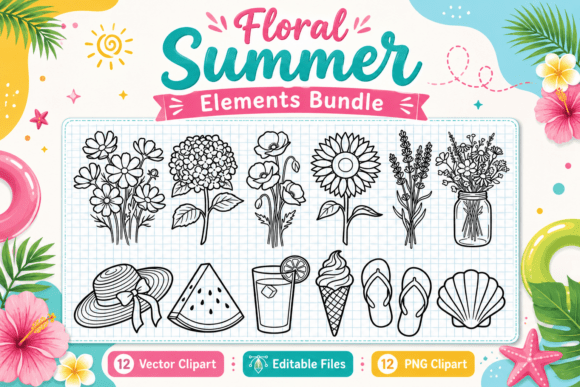 Download Floral Summer Elements Stamp Clipart PNG - Clipart Collection