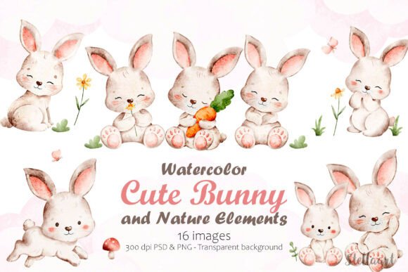 Download Watercolor Illustration of Cute Bunny - Watercolor illustration Collection