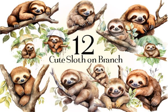 Download Cute Sloth on Branch Clipart PNG - Clipart Collection