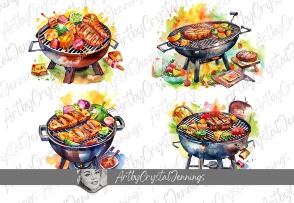 Download Colorful BBQ Grill Watercolor Design PNG - Watercolor design Collection