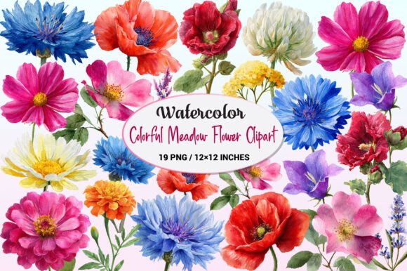 Download Colorful Meadow Flower Clipart PNG. - Clipart Collection