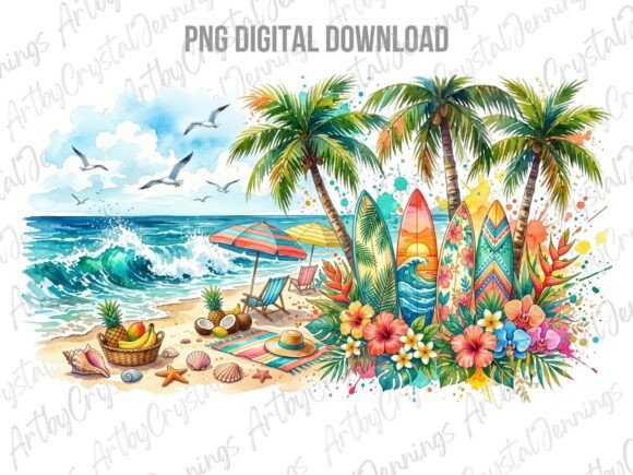 Download Summer Beach Watercolor Clipart PNG - Clipart Collection