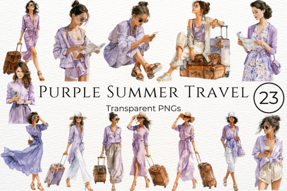 Download Purple Summer Travel Watercolor Clipart - Premium Resources