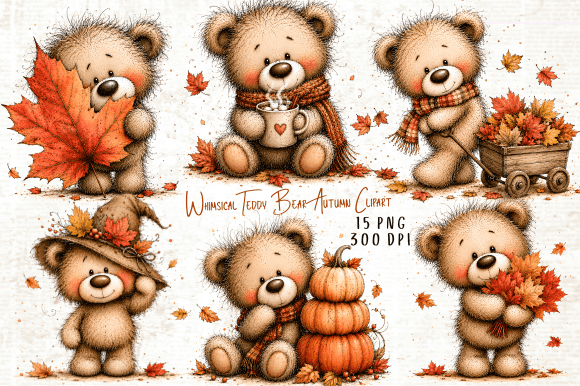 Download Whimsical Teddy Bear Autumn Clipart - Clipart Collection