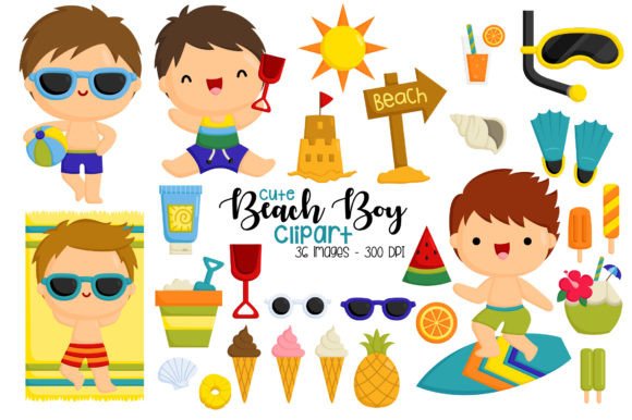 Download Cute Boy on Beach Kids Clipart - Clipart Collection