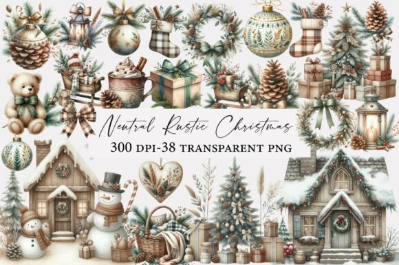 Download Neutral Rustic Christmas Clipart Bundle - Clipart Collection