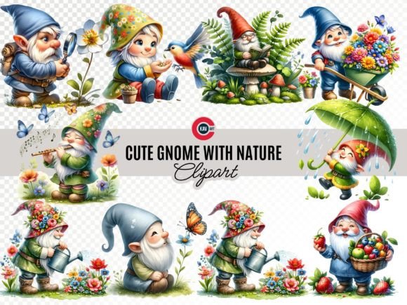 Download Cute Happy Gnome Fun with Nature Clipart - Clipart Collection