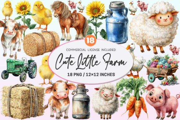 Download Watercolor Cute Little Farm Clipart. - Clipart Collection