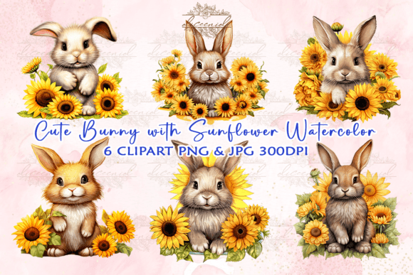 Download Bunny with Sunflower Watercolor Clipart - Clipart Collection
