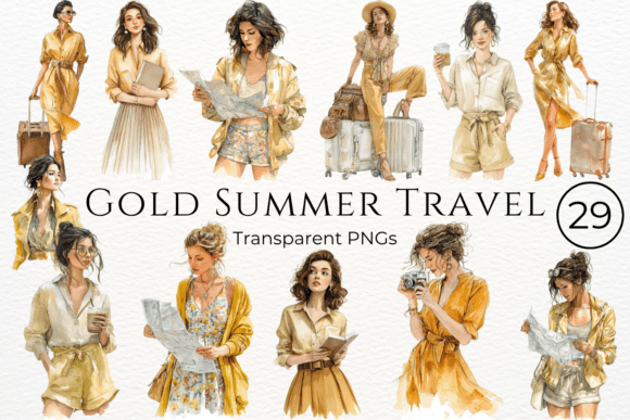 Download Gold Summer Travel Watercolor Clipart - Clipart Collection
