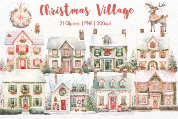 Download Christmas Village Watercolor Clipart - Clipart Collection